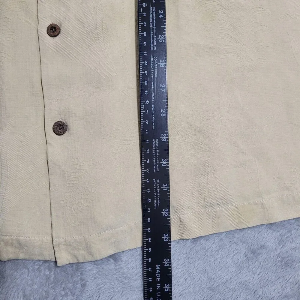Tommy Bahama Shirt Mens 2XL Beige Floral Silk Short Sleeve Button Up Relaxed Fit